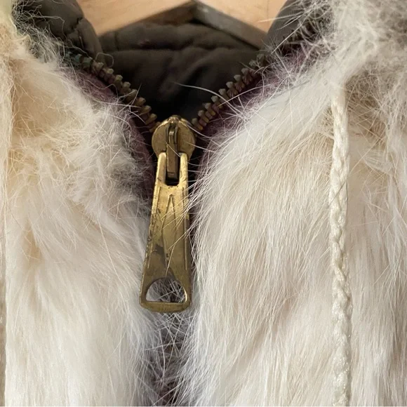 Vintage Rabbit Fur Coat Little Girls Kids Winter Hooded Jacket Cream 4 5 6